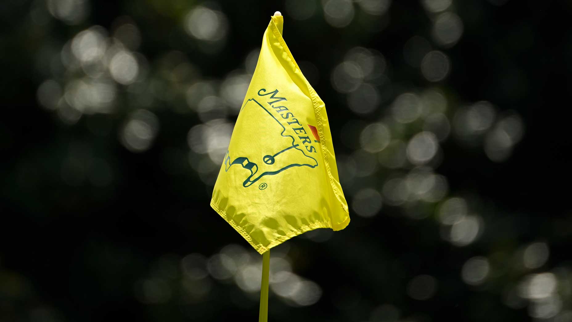 2025 Masters streaming: A Masters flag pictured on the first green during the first round of tournament.