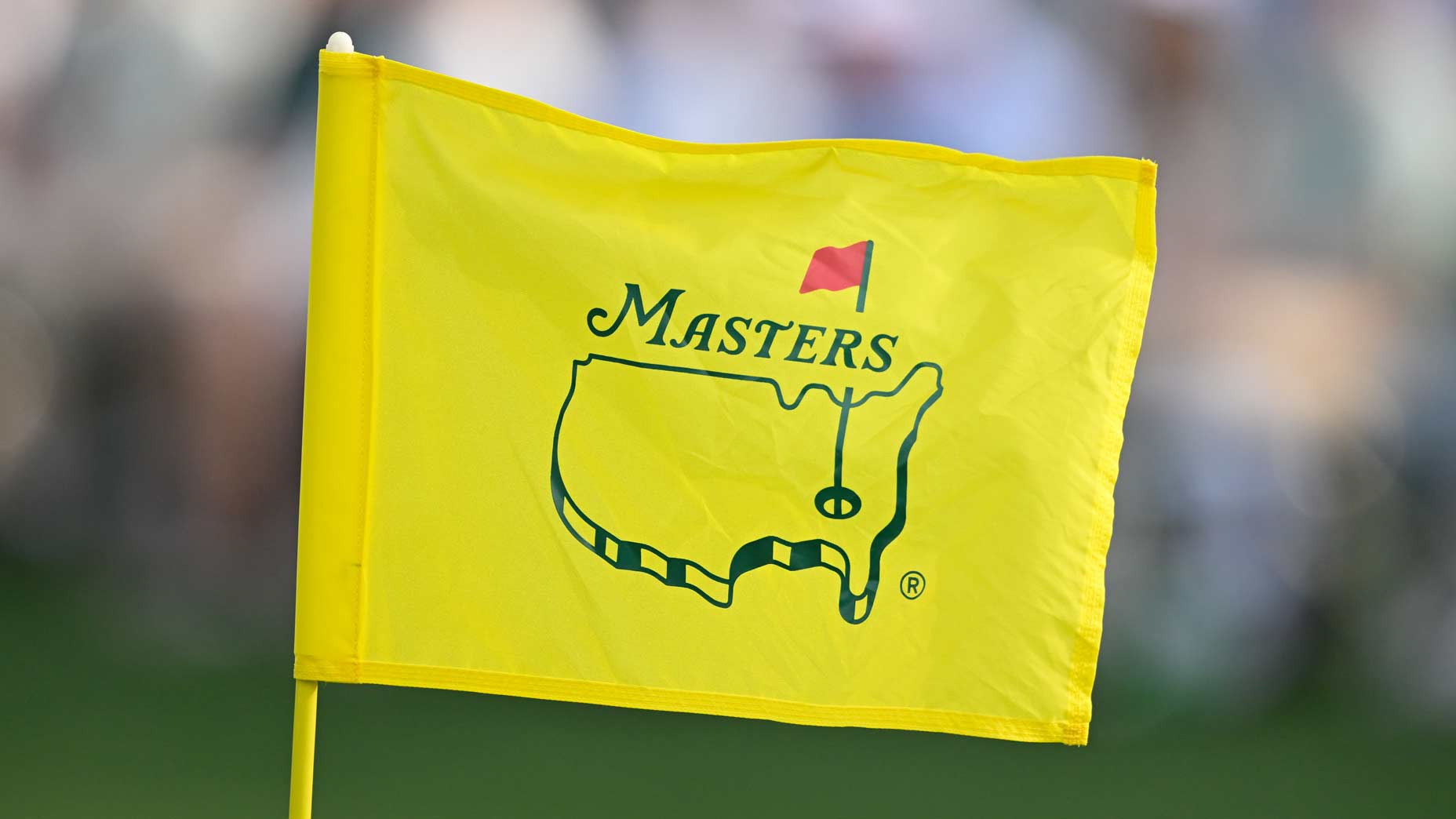 A Masters flag pictured prior to 2025 Masters Saturday at Augusta National. CBS is the TV channel that will host Round 3.