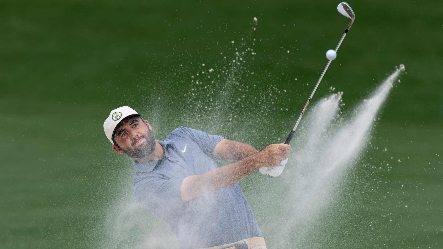 Scottie Scheffler, betting favorite in 2025 Masters odds, practices at Augusta National Golf Club.