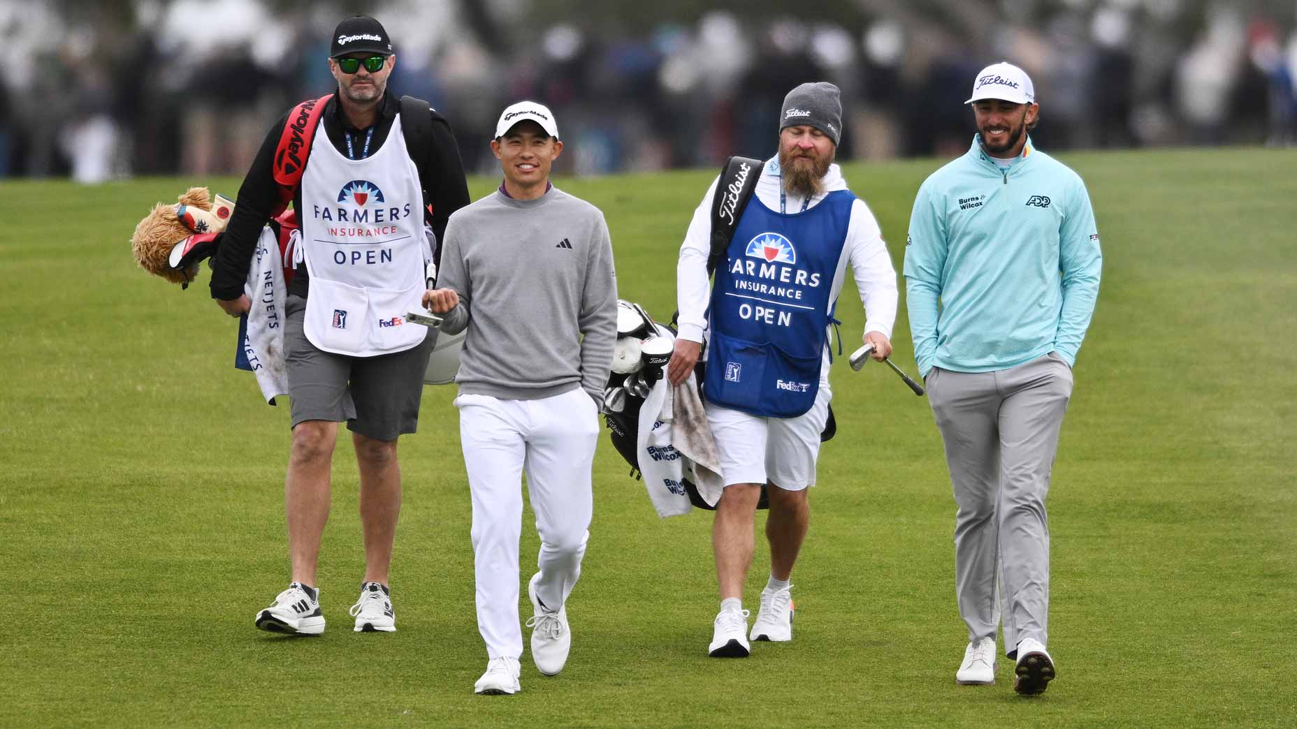 PGA Tour pro Collin Morikawa has hired Joe Greiner (second from right) as his caddie going forward.