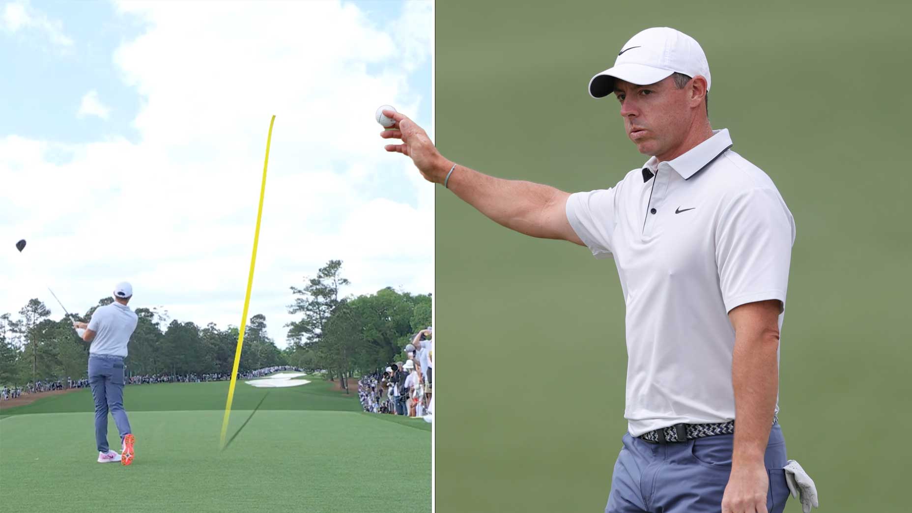 Rory McIlroy celebrates after making eagle at the Masters.