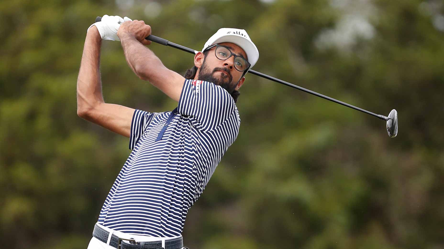 PGA Tour pro Akshay Bhatia plays his tee shot on the 11th hole during the final round of the Valero Texas Open.
