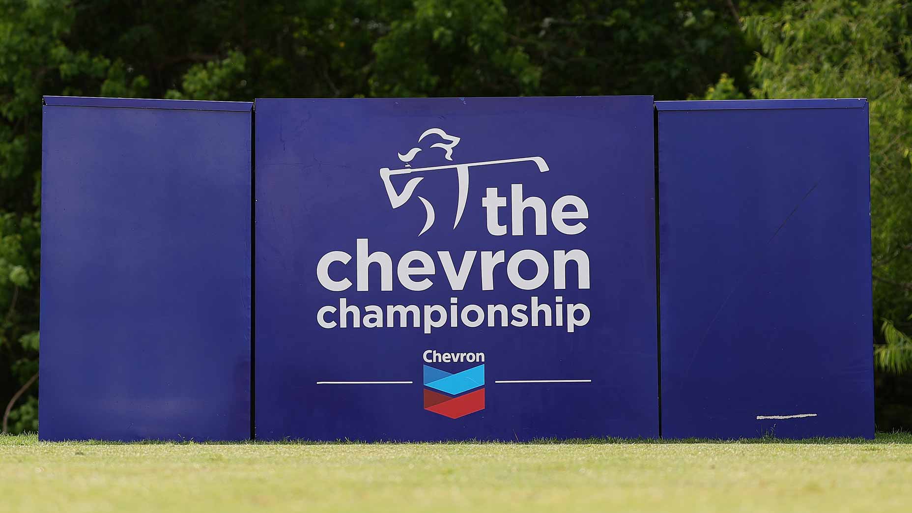 2025 Chevron Championship sign prior to the tournament at The Club at Carlton Woods.