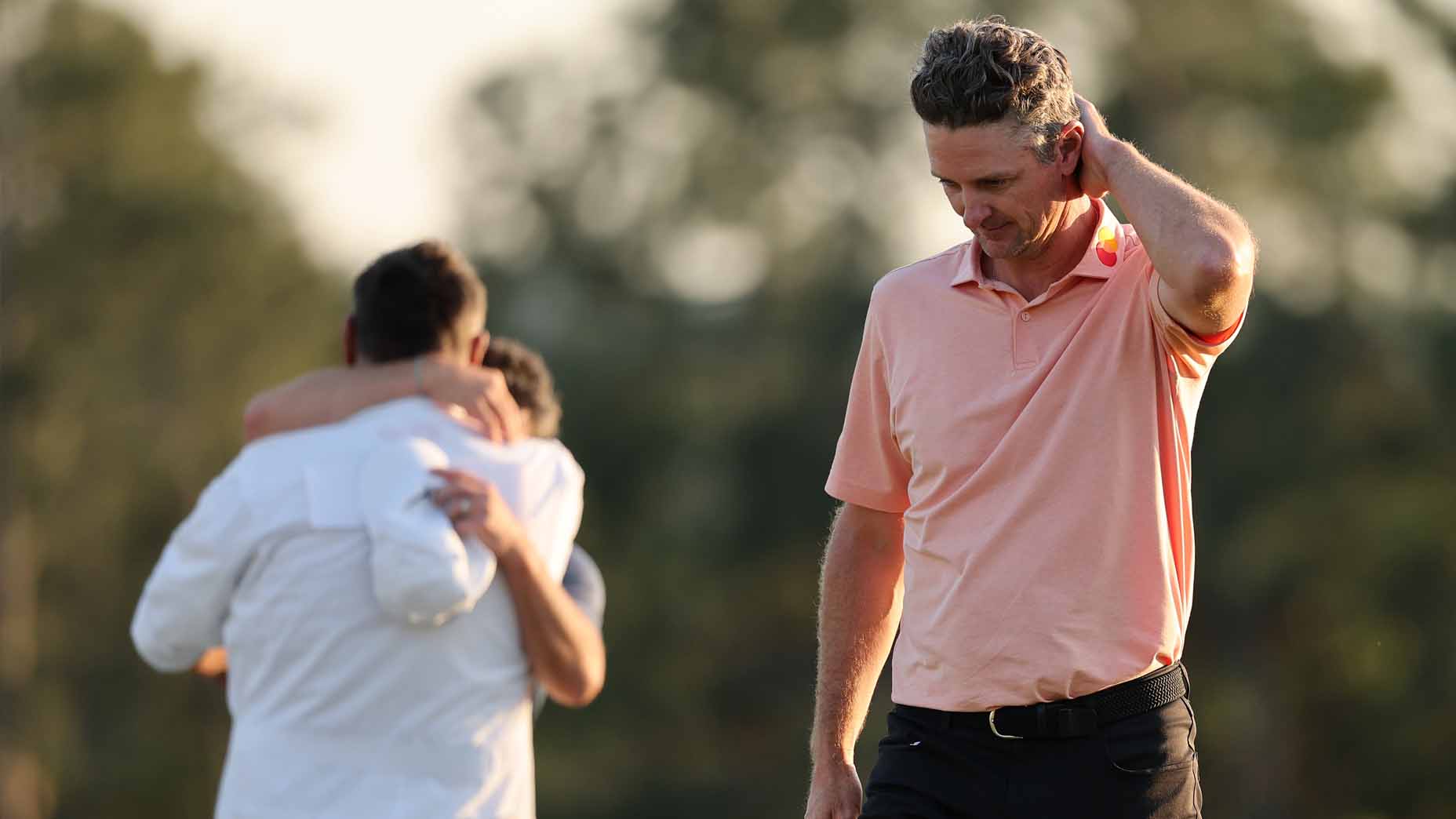 Justin Rose reacts after losing the 2025 Masters in a playoff.