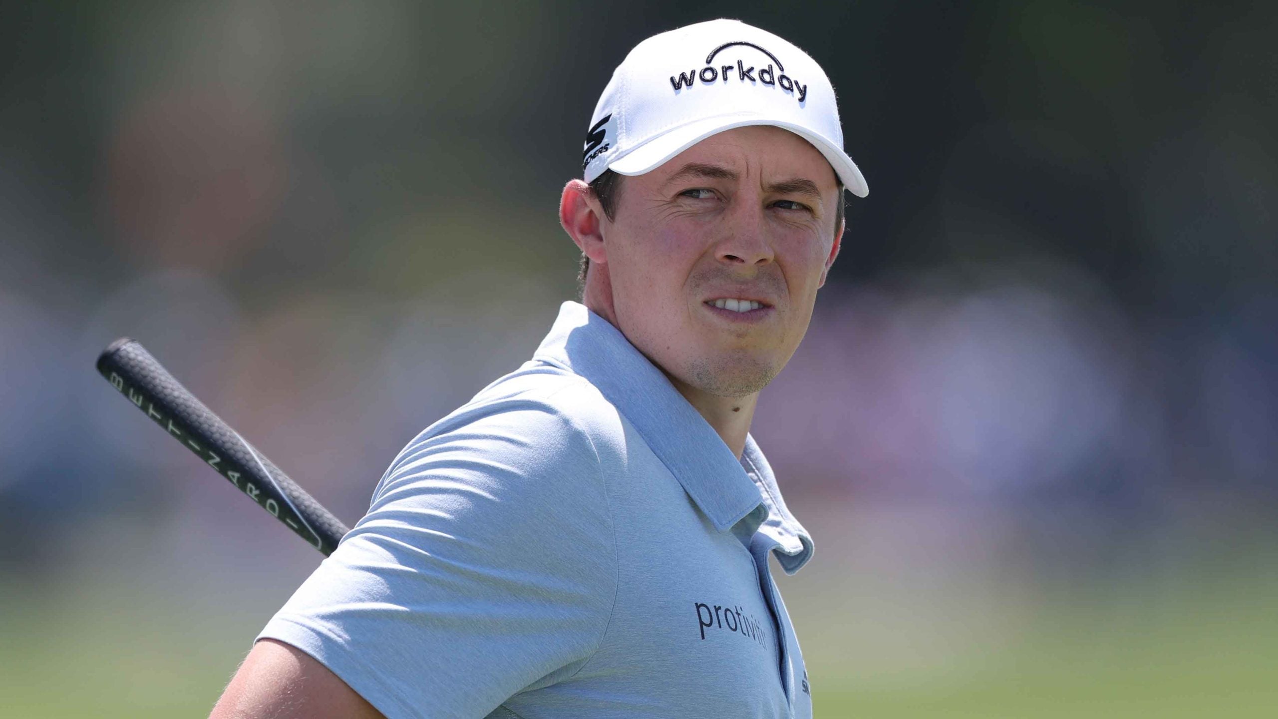 Matthew Fitzpatrick of England walks on the 18th green during the first round of the RBC Heritage 2025 at Harbour Town Golf Links