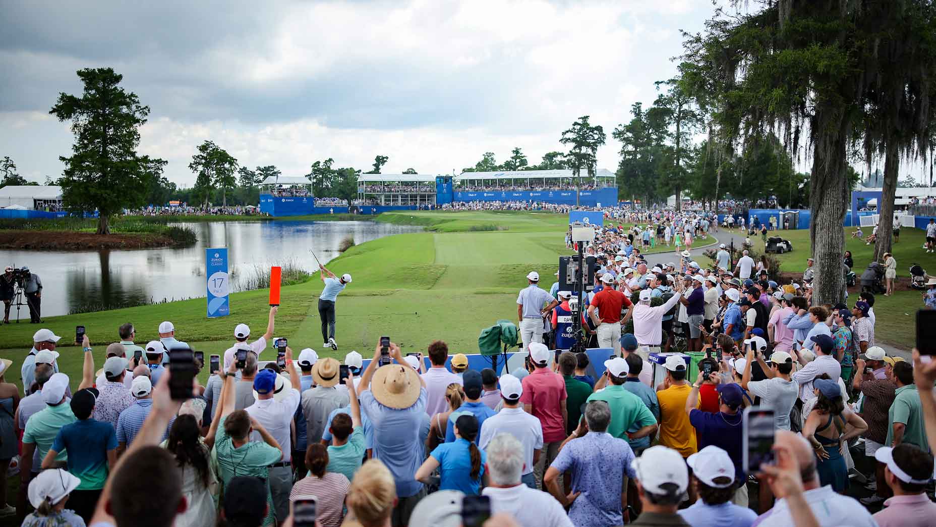 PGA Tour pro Rory McIlroy plays his shot from the 17th tee on day three of the Zurich Classic of New Orleans.