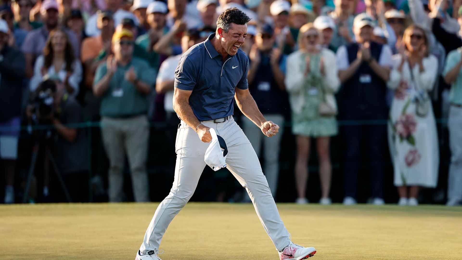 Rory McIlroy winning moment at the 2025 Masters