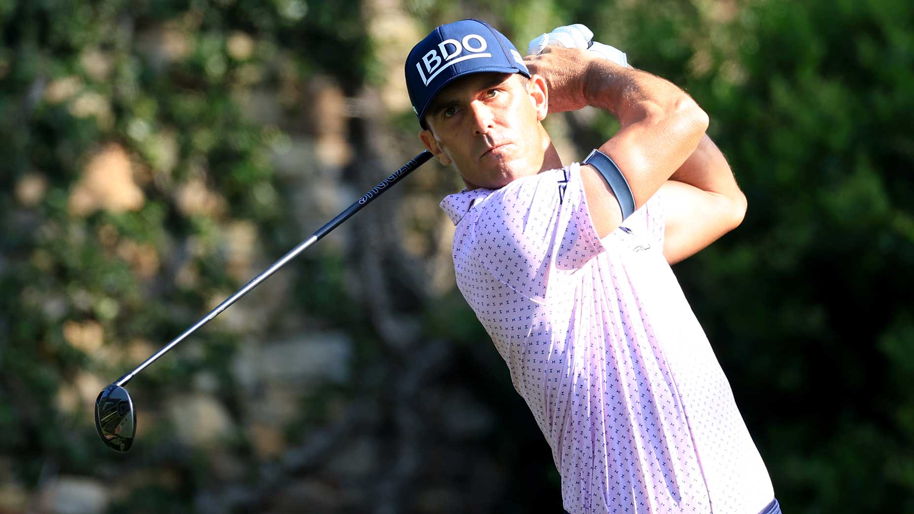 Billy Horschel watches a tee shot.