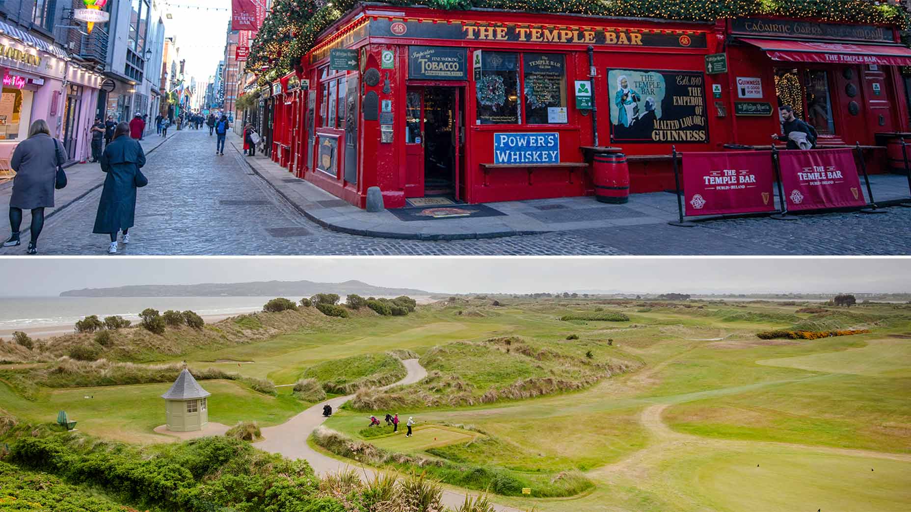 the temple bar and portmarnock golf club in dublin.
