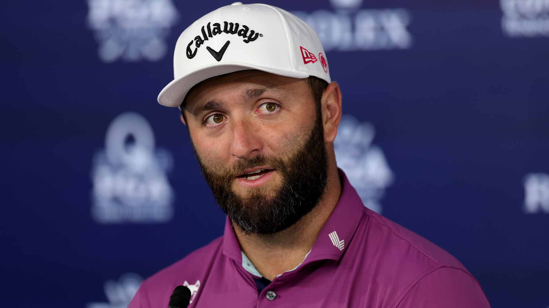 LIV pro Jon Rahm speaks to the media prior to the 2025 PGA Championship.