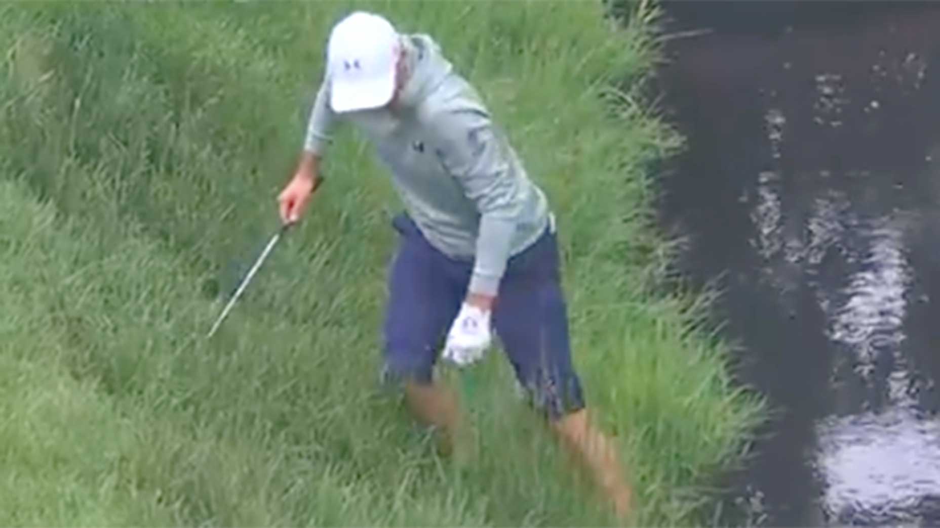 Jordan Spieth got into some trouble on the 11th hole of the Memorial on Saturday, but he still walked away with a par.