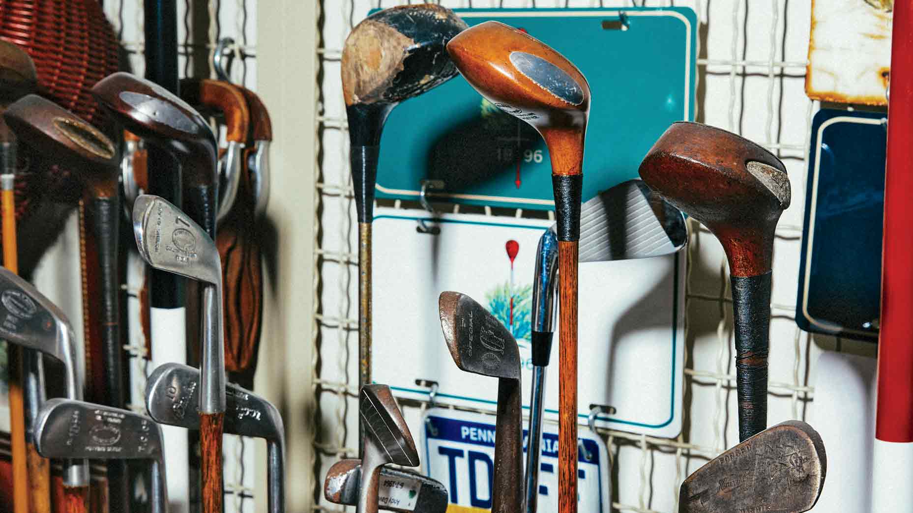 The equipment collection includes “Merion” named models and former head pros’ clubs.