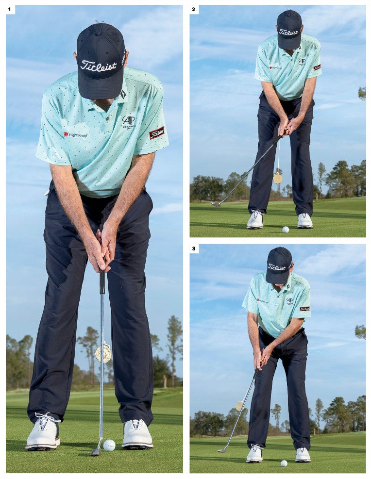 A golfer lines up a putt