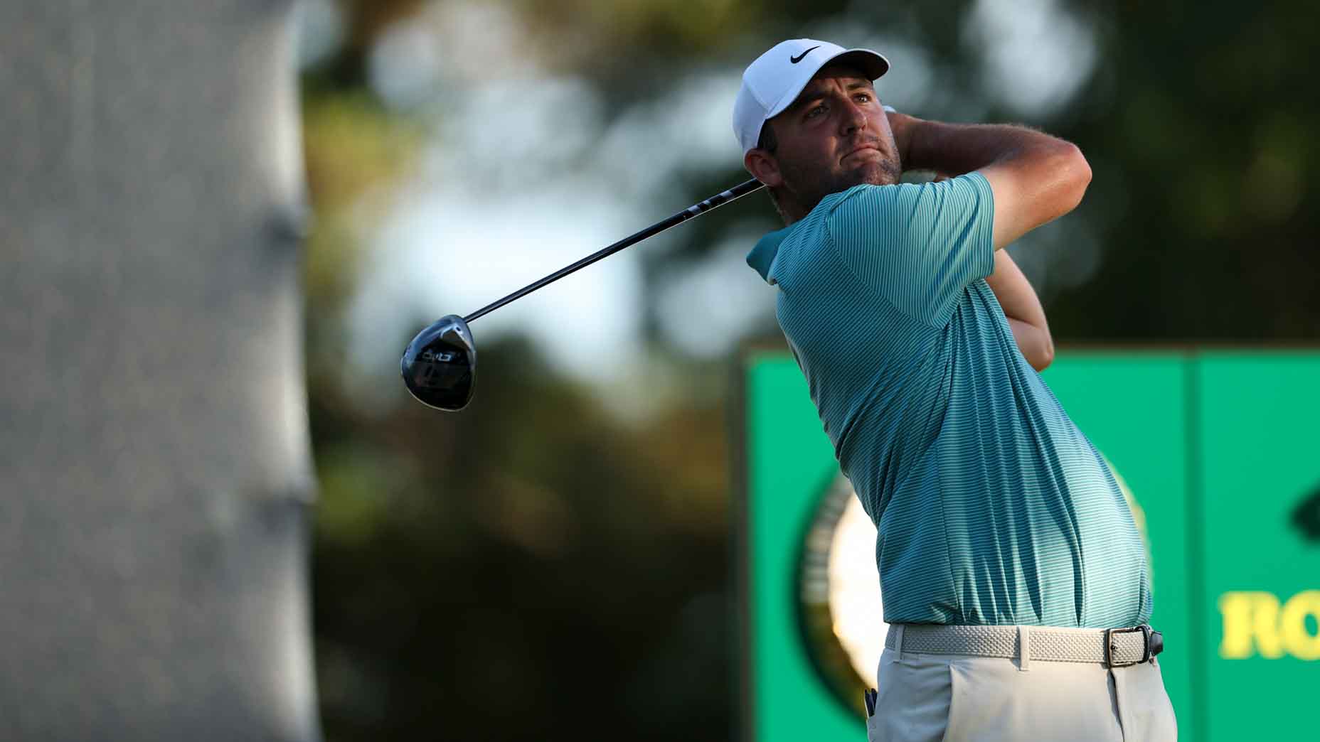 Scottie Scheffler hits a tee shot during the third round of the 2025 PGA Championship