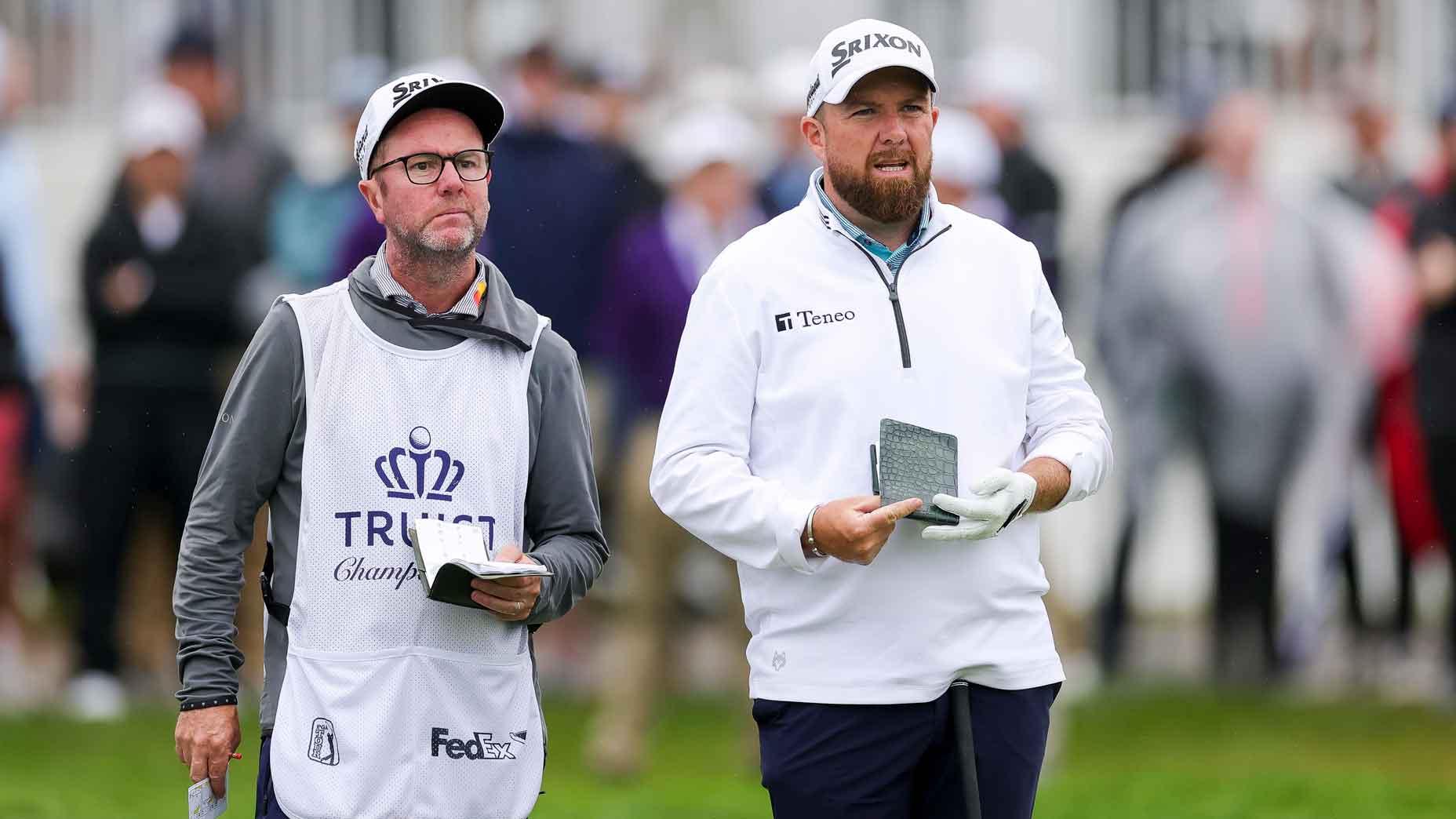 2025 Truist Championship purse, money: PGA Tour pro Shane Lowry talks with his caddie during the second round.