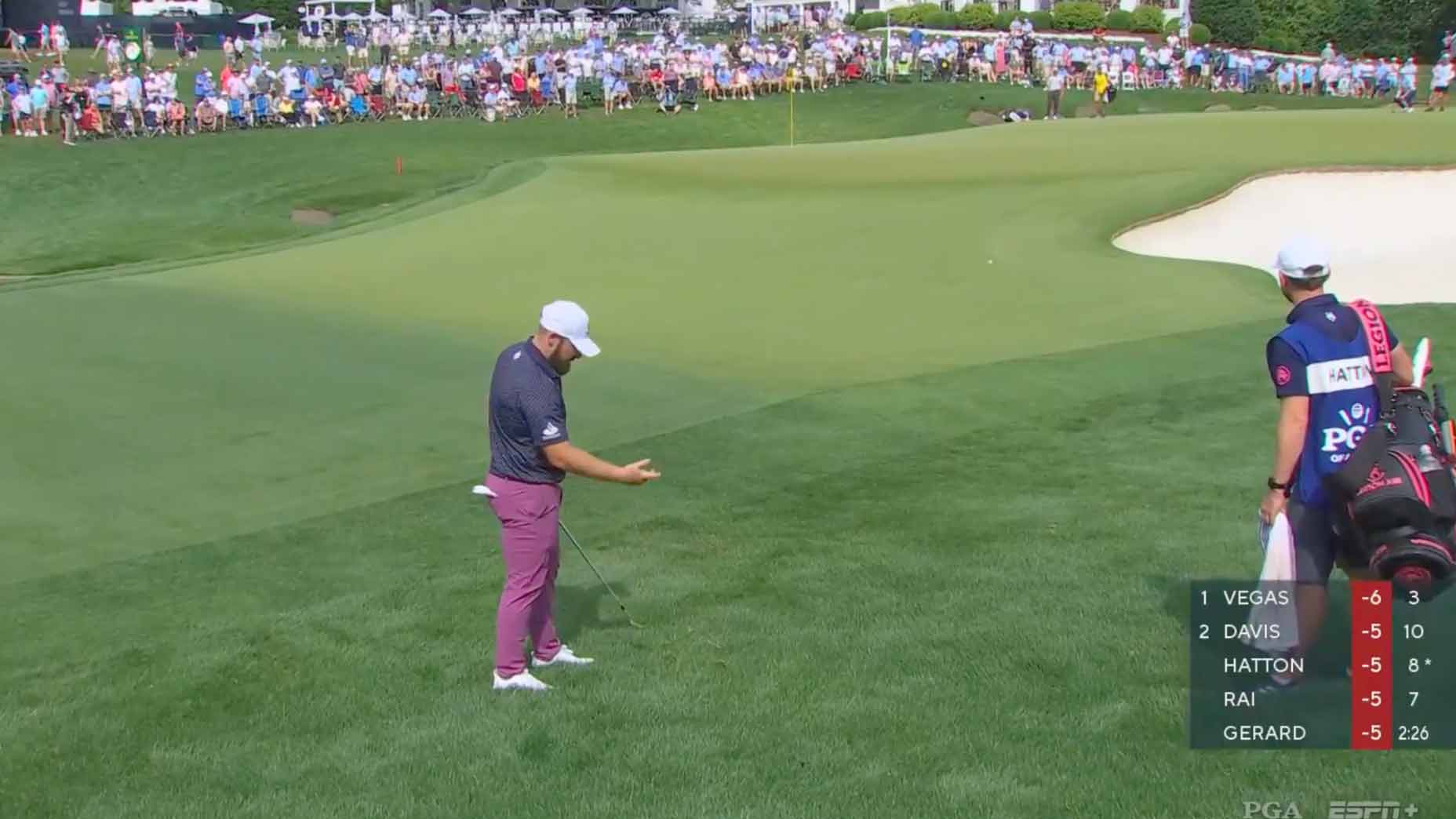 Tyrrell Hatton curses after imploding Saturday at the 2025 PGA Championship.