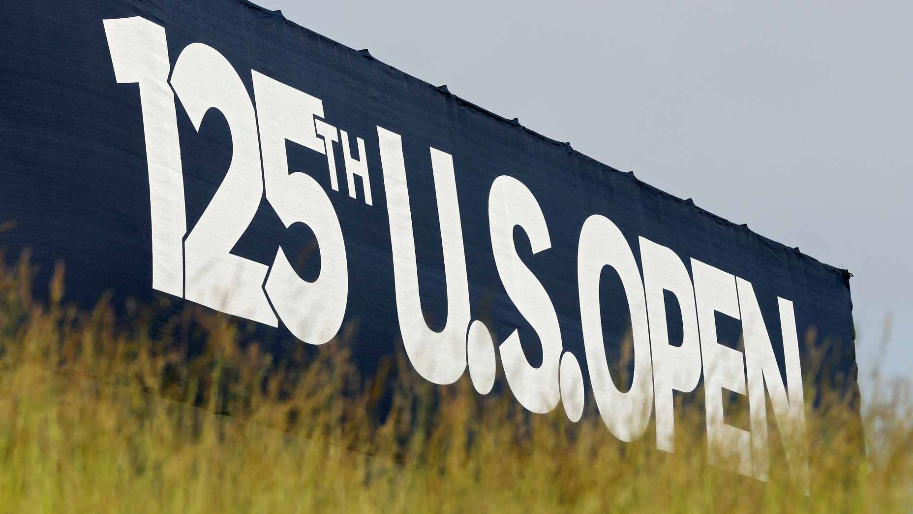 A U.S. Open sign seen during a practice round at the 2025 U.S. OPEN at Oakmont Country Club.