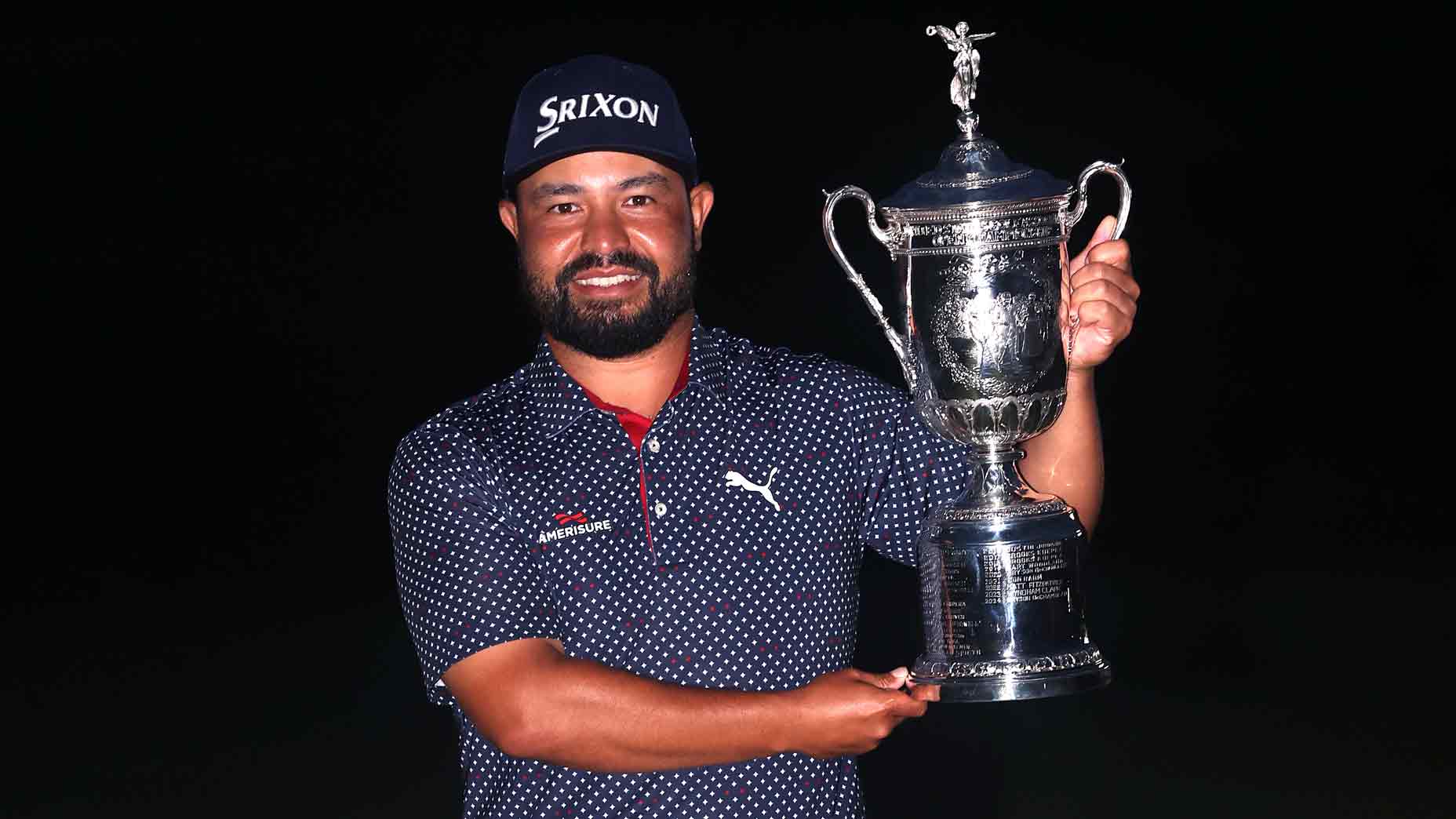 J. J. Spaun of the United States poses with the trophy after winning during the final round of the 125th U.S. OPEN at Oakmont Country Club on June 15, 2025 in Oakmont, Pennsylvania.
