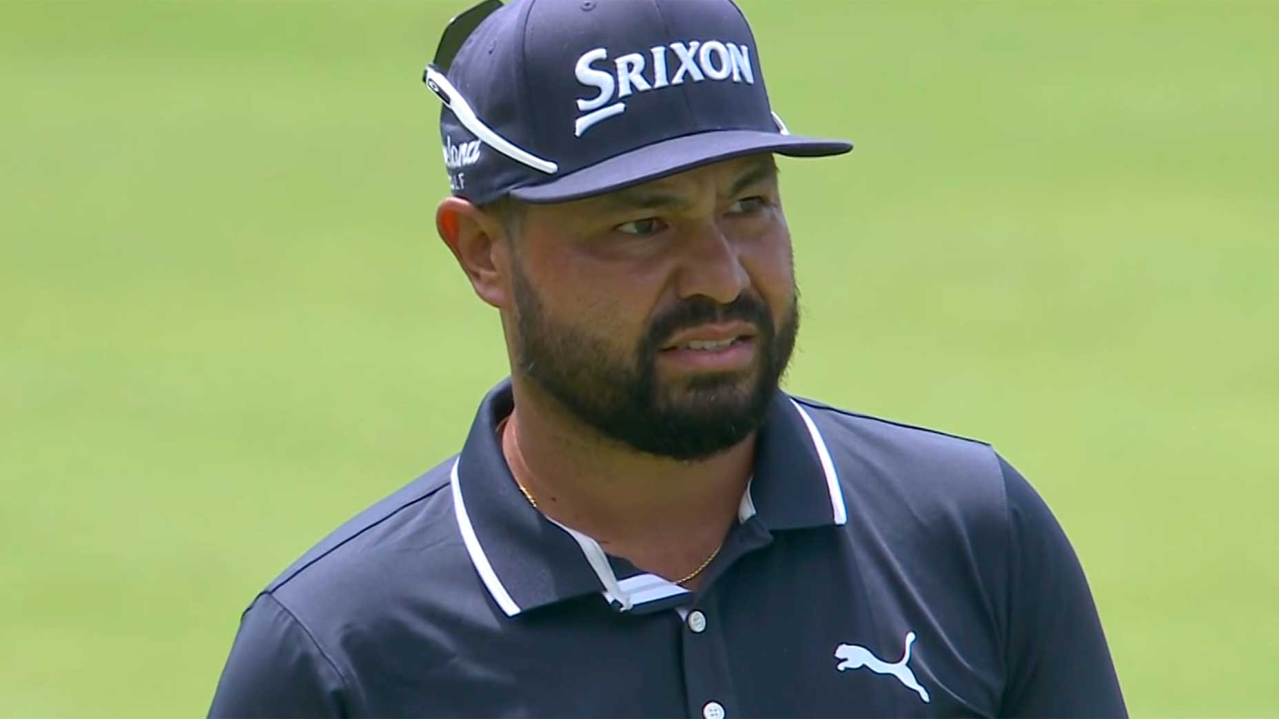 jj spaun watches a shot during the final round of the 2025 us open
