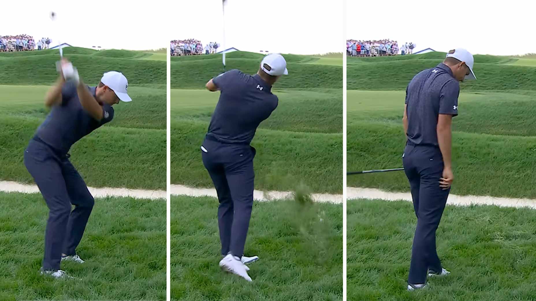 Jordan Spieth tries to escape the rough at Oakmont