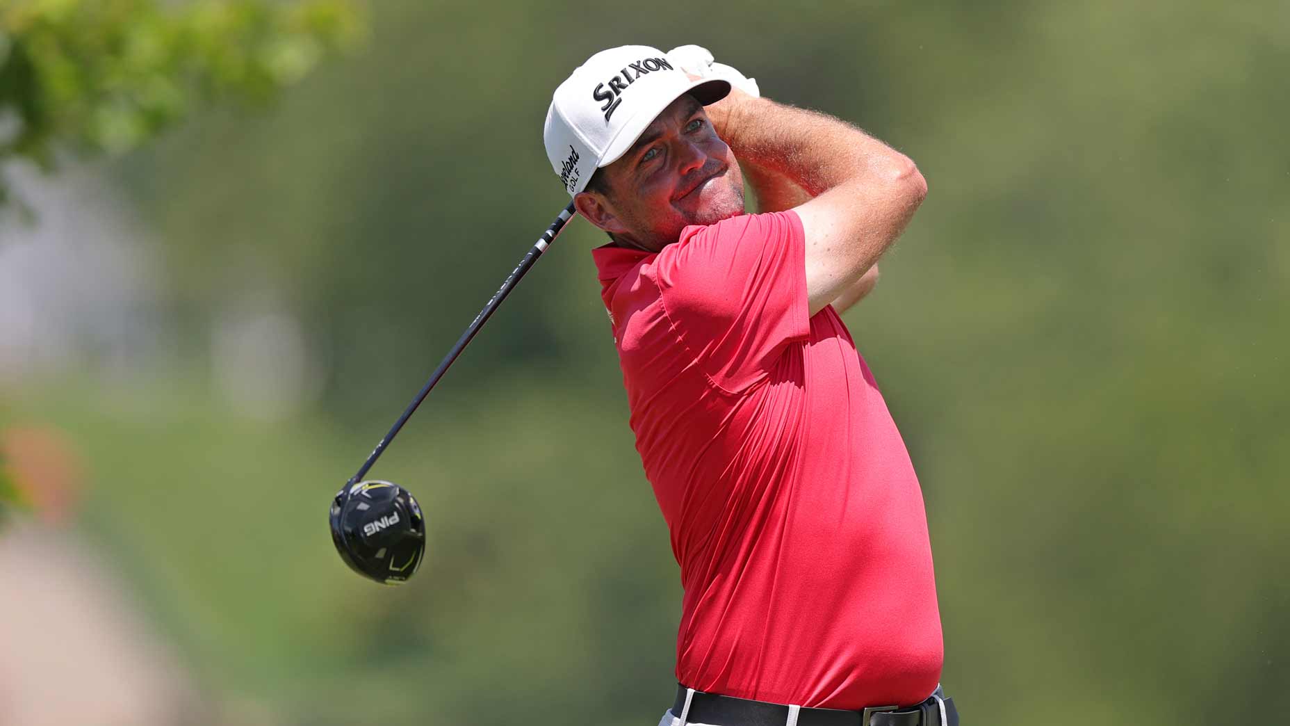 Keegan Bradley of the United States plays his shot from the third tee during the final round of the Travelers Championship 2025 at TPC River Highlands on June 22, 2025 in Cromwell, Connecticut.