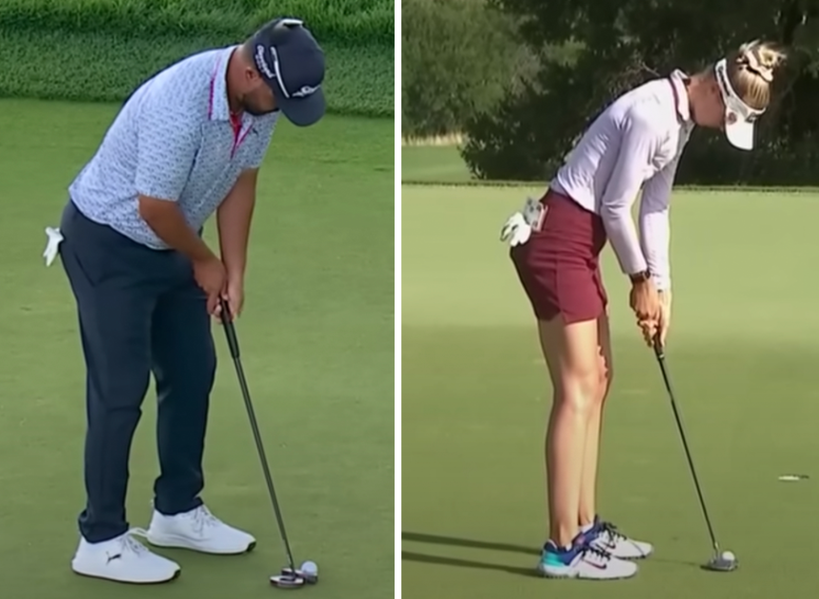 nelly korda and j.j. spaun putting with left hand low technique