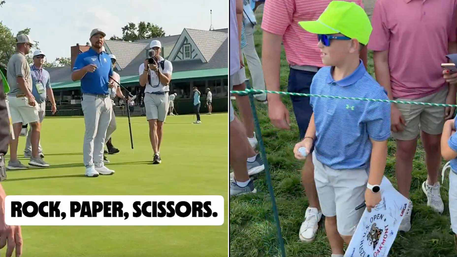 Bryson DeChambeau plays a spontaneous game of rock-paper-scissors with a young U.S. Open fan.