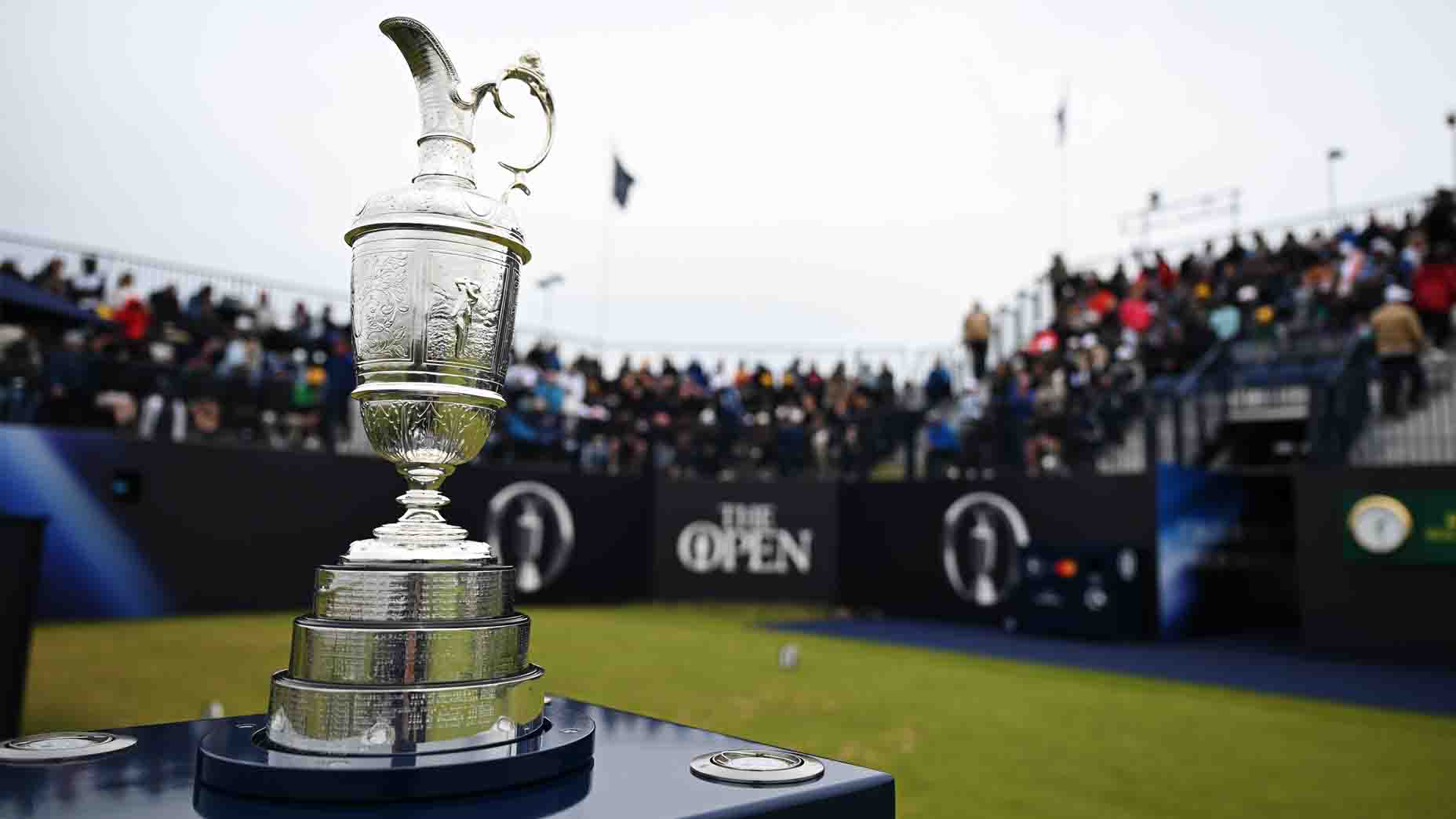 The Claret Jug on the first tee at the 2024 Open Championship