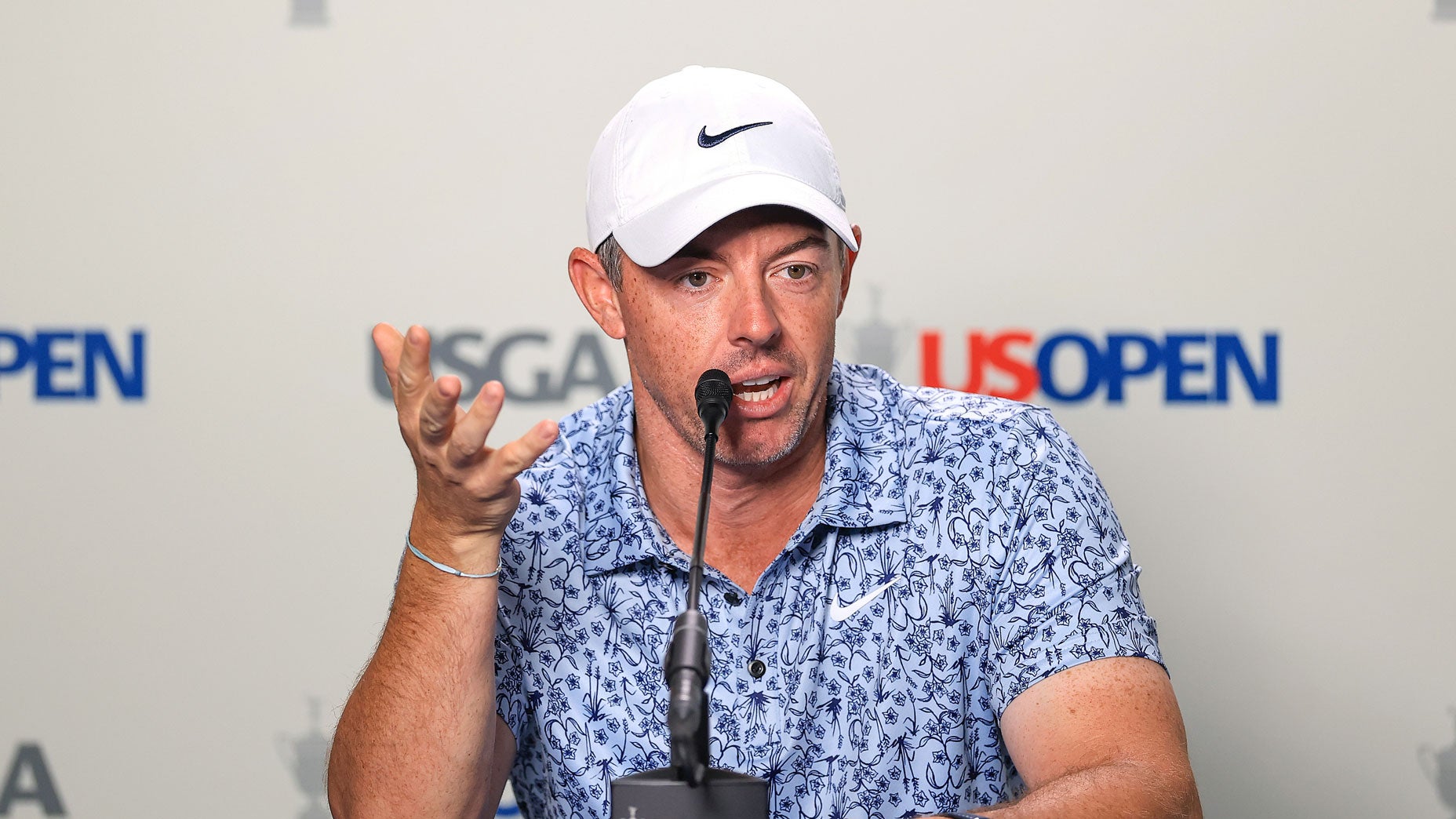 Rory McIlroy speaking to the press in advance of the 2025 U.S. Open.