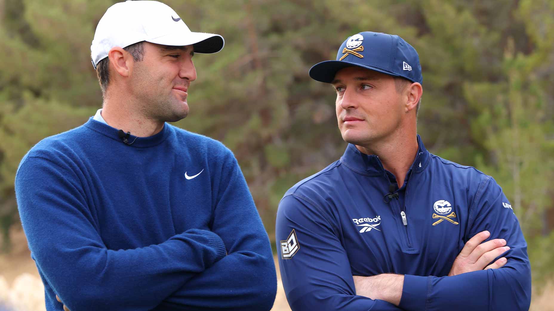 Scottie Scheffler and Bryson DeChambeu, leaders in 2025 U.S. Open odds, pose at The Showdown in December.