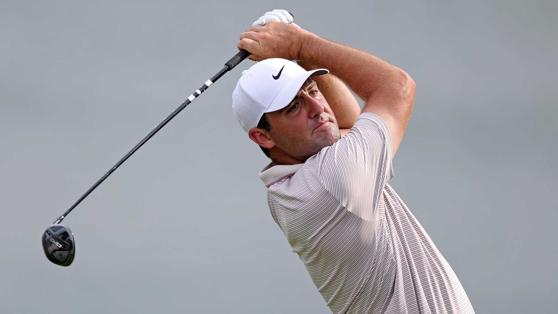 PGA Tour pro Scottie Scheffler watches a tee shot during the 2025 Travelers Championship on Thursday.