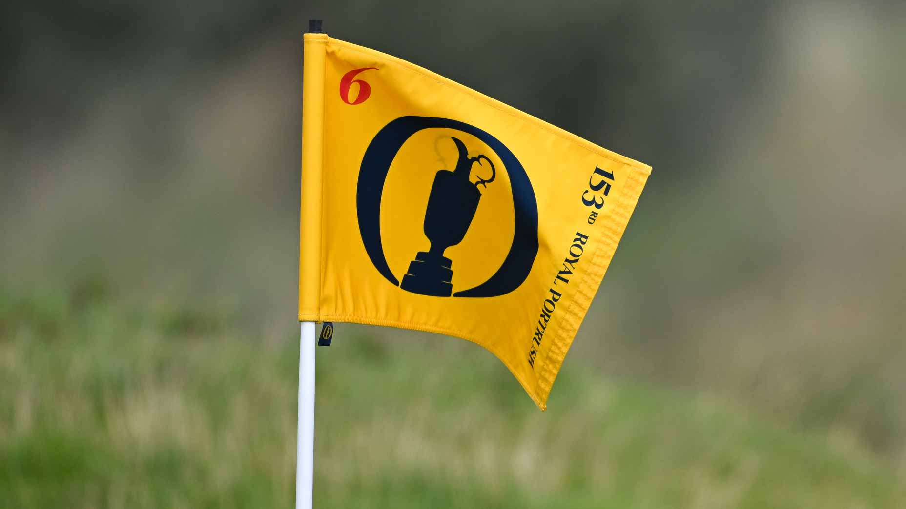 2025 Open Championship Sunday tee times: Flagstick and yellow flag pictured at Royal Portrush.