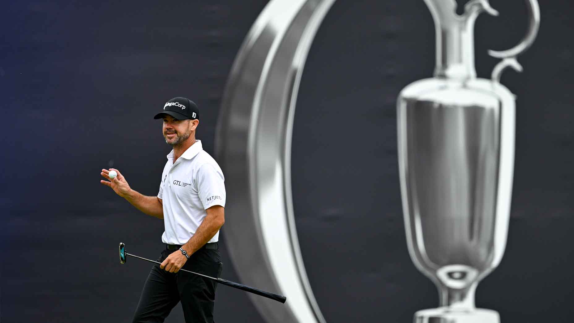 Brian Harman acknowledges the crowd during the 2025 Open Championship