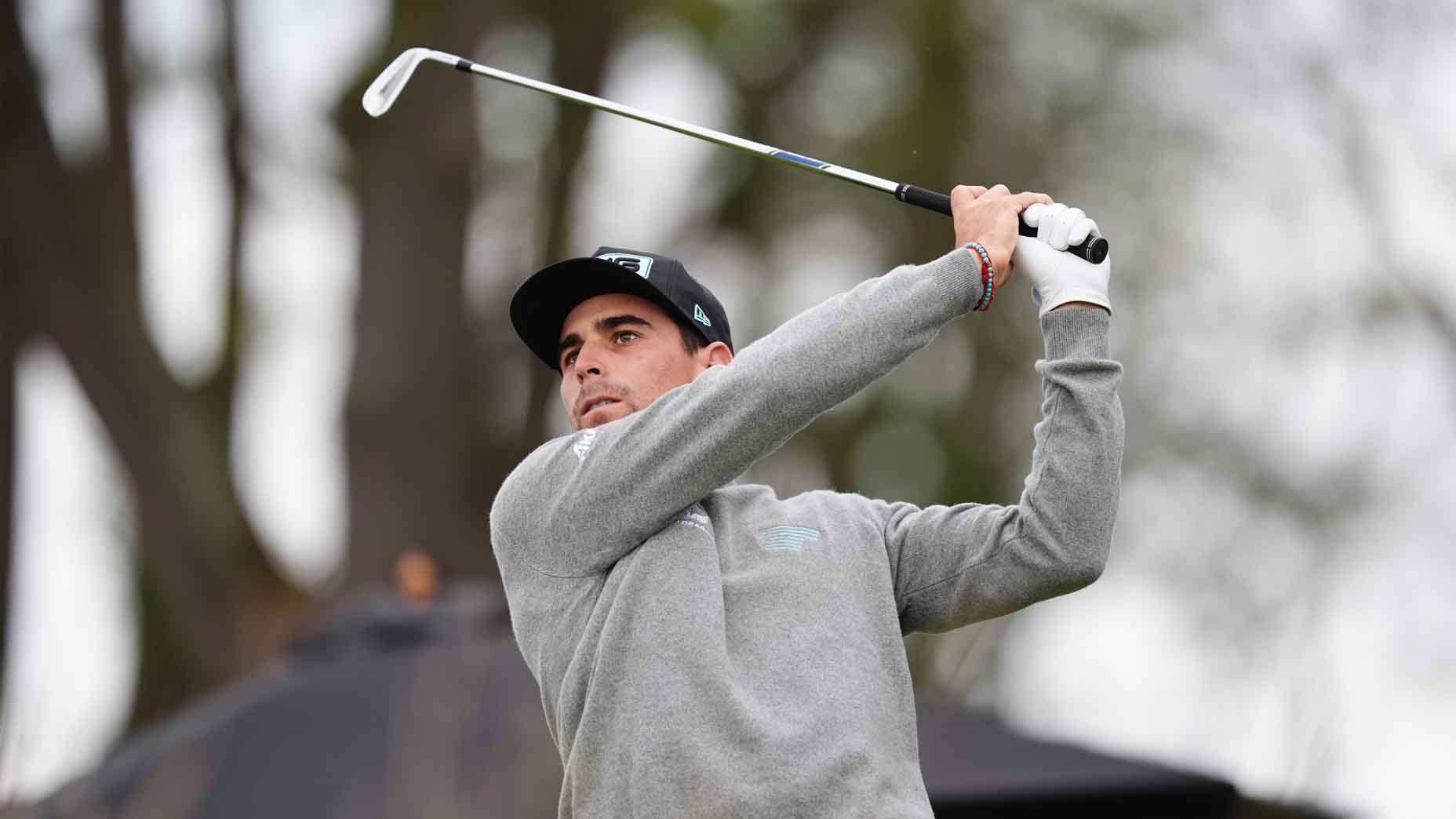 Joaquin Niemann hits a shot during LIV UK