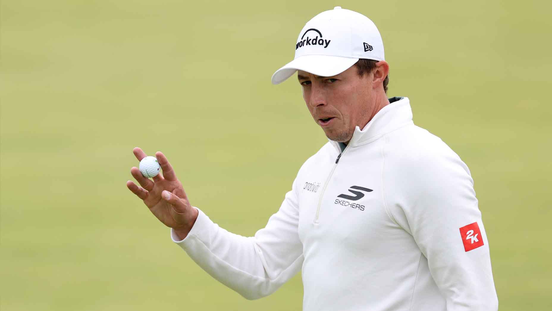 Matt Fitzpatrick acknowledges the crowd during the first round of the 2025 Open Championship
