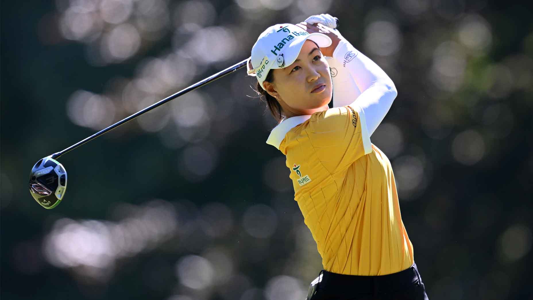Minjee Lee hits a tee shot during the third round of the 2025 Amundi Evian Championship.