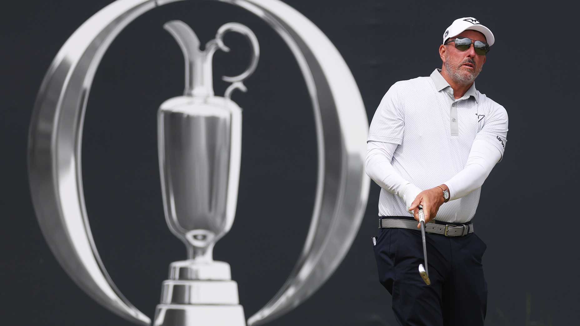 Phil Mickelson watches his tee shot on the 1st hole at Royal Portrush on Friday at the Open Championship.