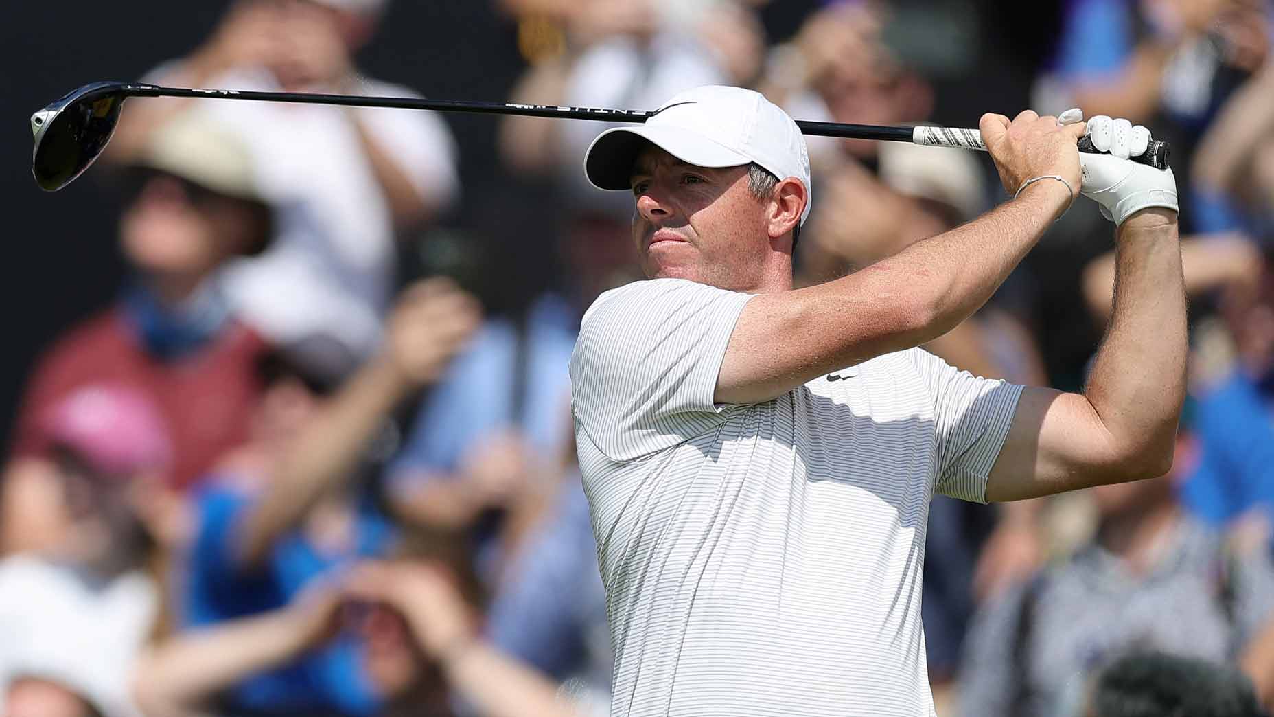 2025 Open Championship Thursday TV coverage: Rory McIlroy plays a shot at Royal Portrush.