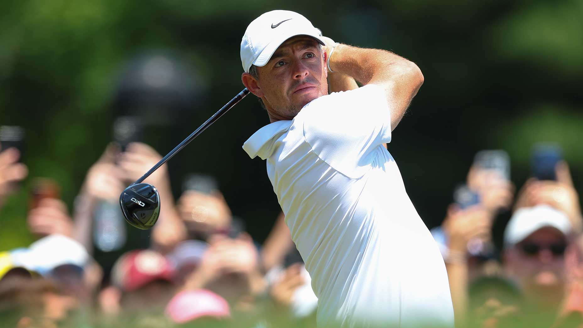 Rory McIlroy, ahead of the 2025 Genesis Scottish Open, hits a drive during the Travelers Championship.