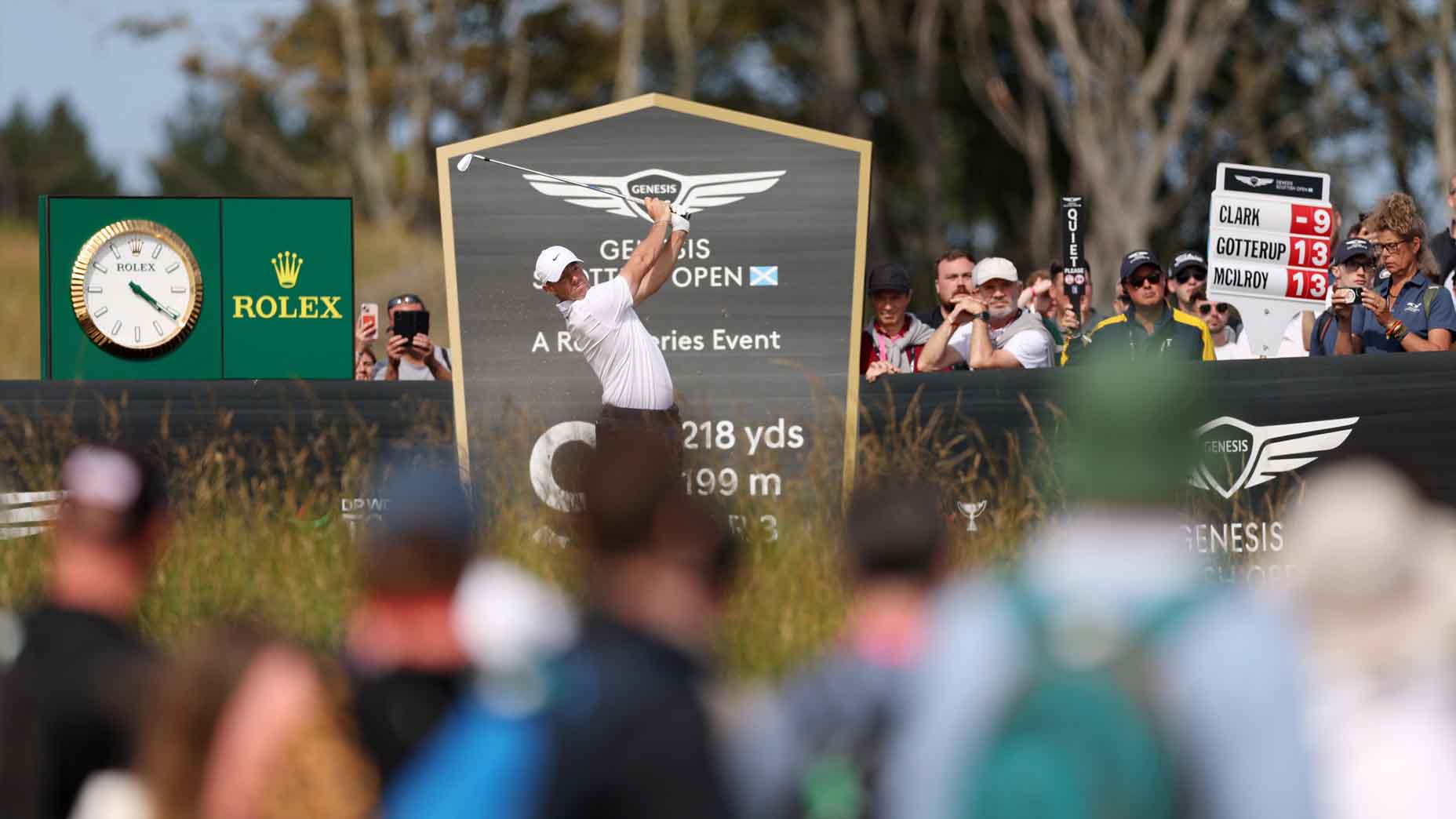 Rory McIlroy hits a shot during the final round of the Genesis Scottish Open