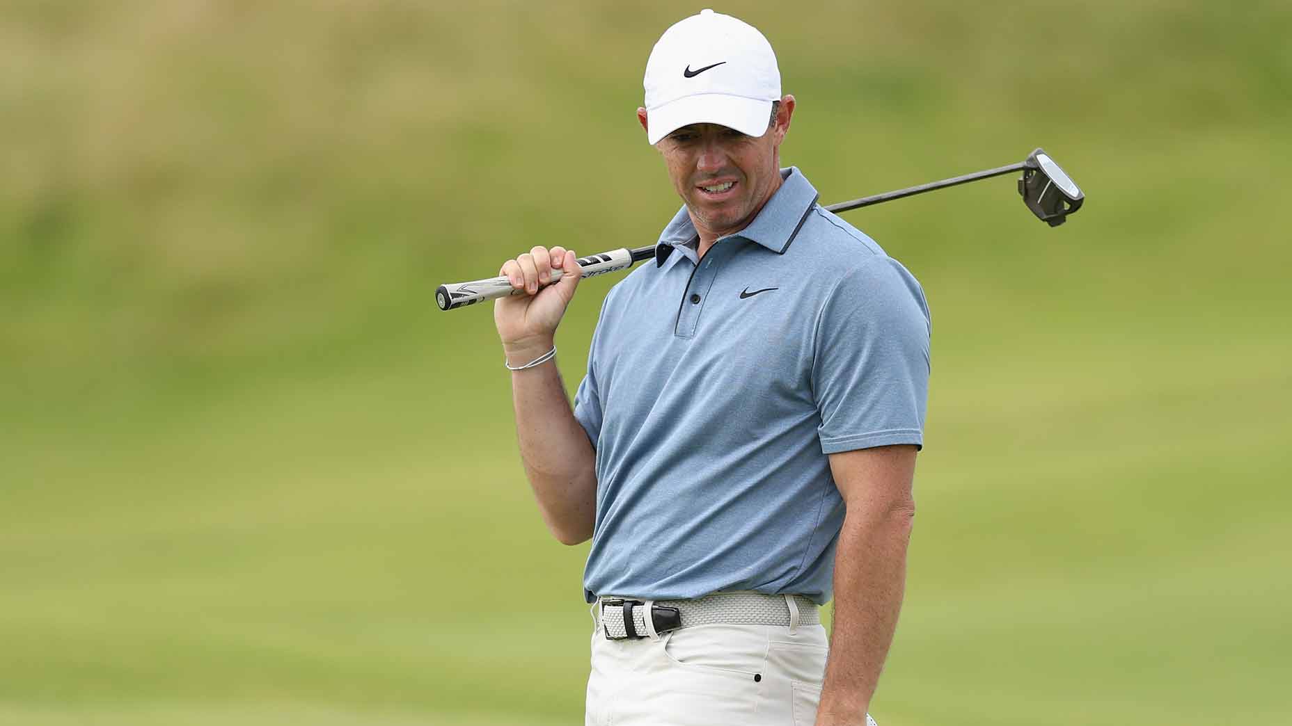 Rory McIlroy watches a putt at the Open Championship.