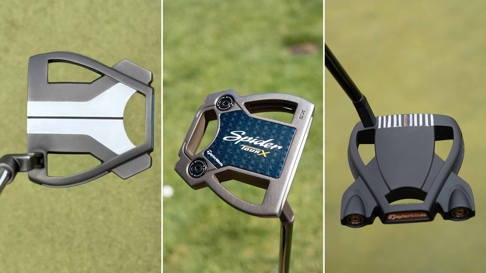 Scottie Scheffler's, Rory McIlroy's and Tommy Fleetwood's TaylorMade Spider putters.