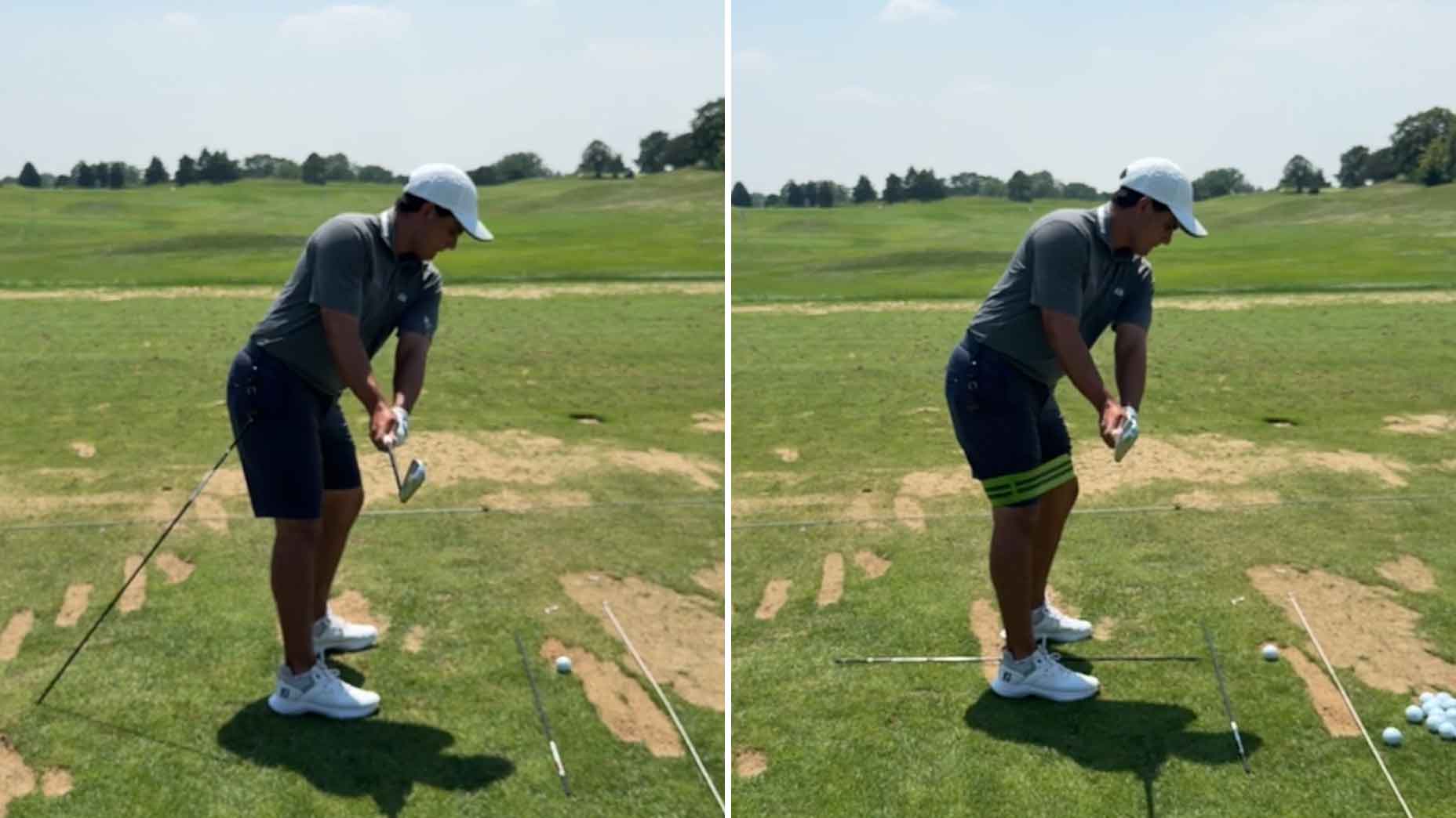 emilio gonzalez swings golf club on the driving range