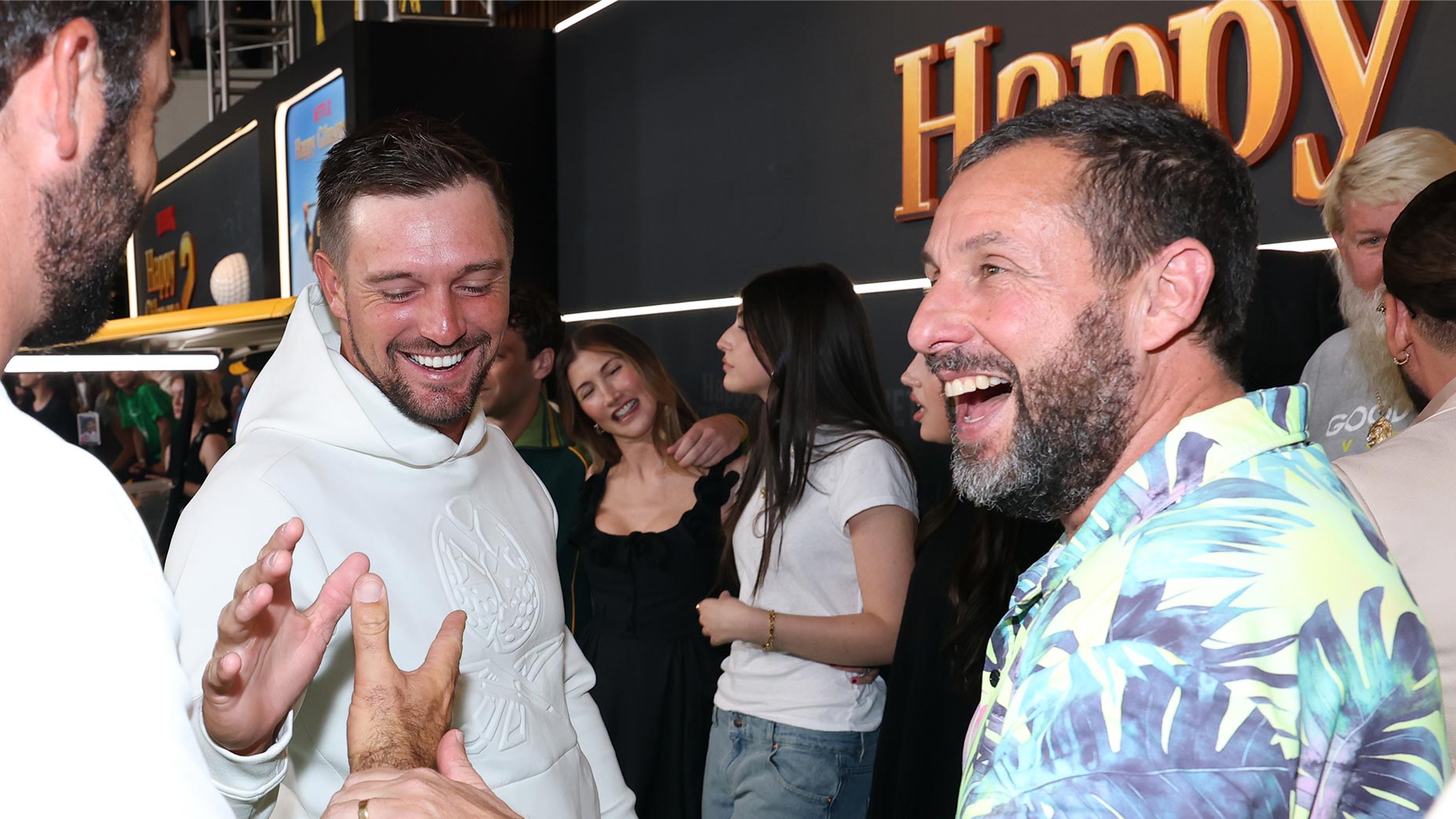 adam sandler and bryson dechambeau smile together during happy gilmore 2 red carpet