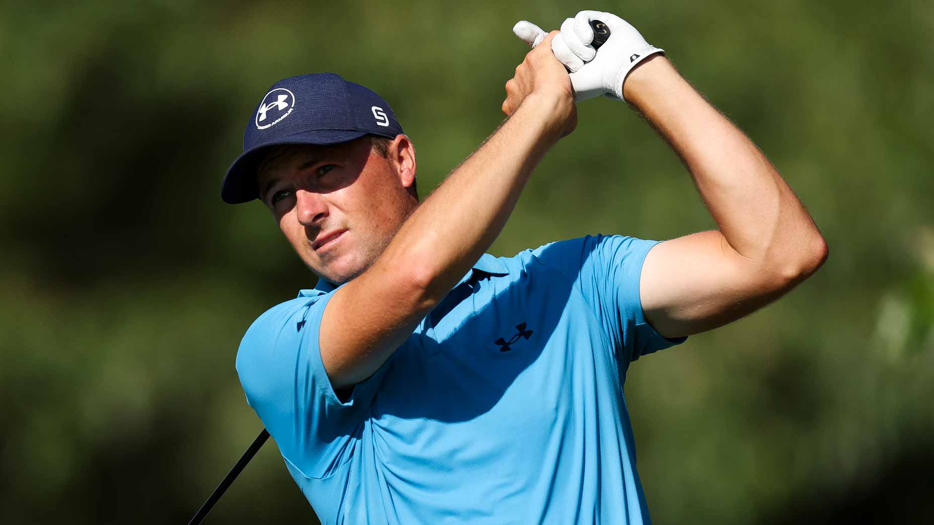 Jordan Spieth hits a tee shot during the 2025 FedEx St. Jude Championship at TPC Southwind.