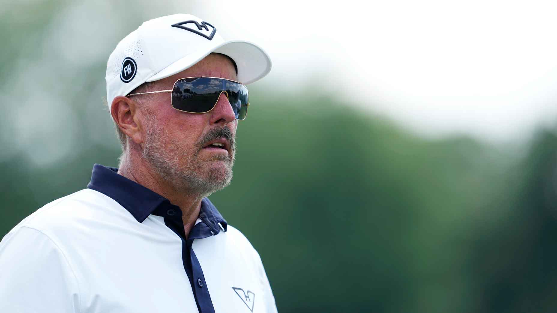 Phil Mickelson of HyFlyers GC stands on the 14th hole on day one of LIV Golf Chicago at Bolingbrook Golf Club on August 08, 2025 in Bolingbrook, Illinois.