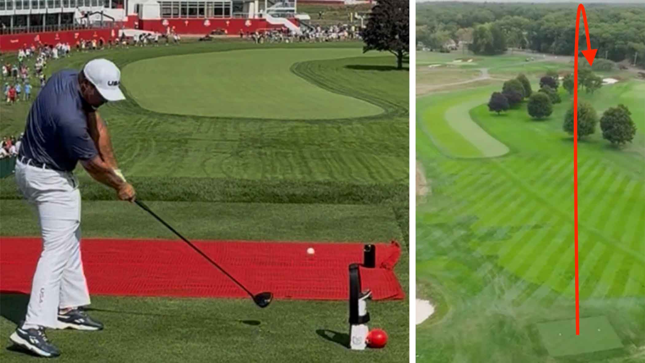 bryson dechambeau hitting first tee shot at bethpage black