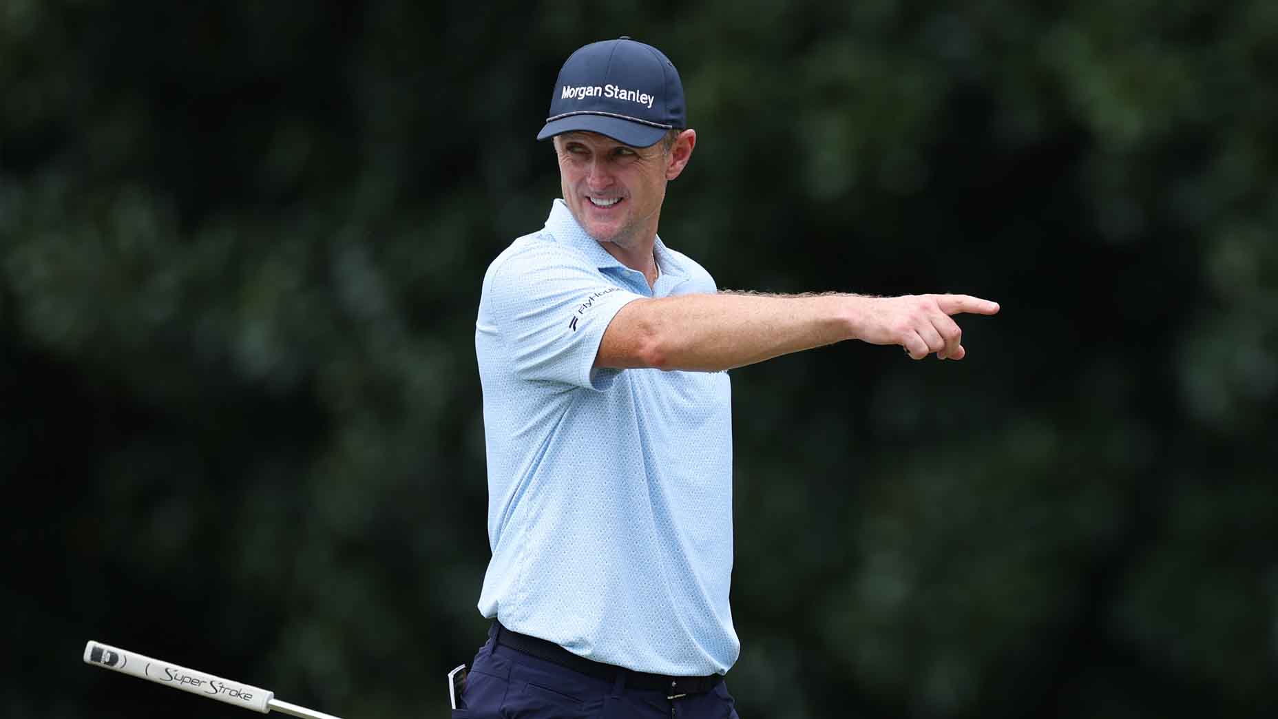 Justin Rose reacts during the first round of the Tour Championship