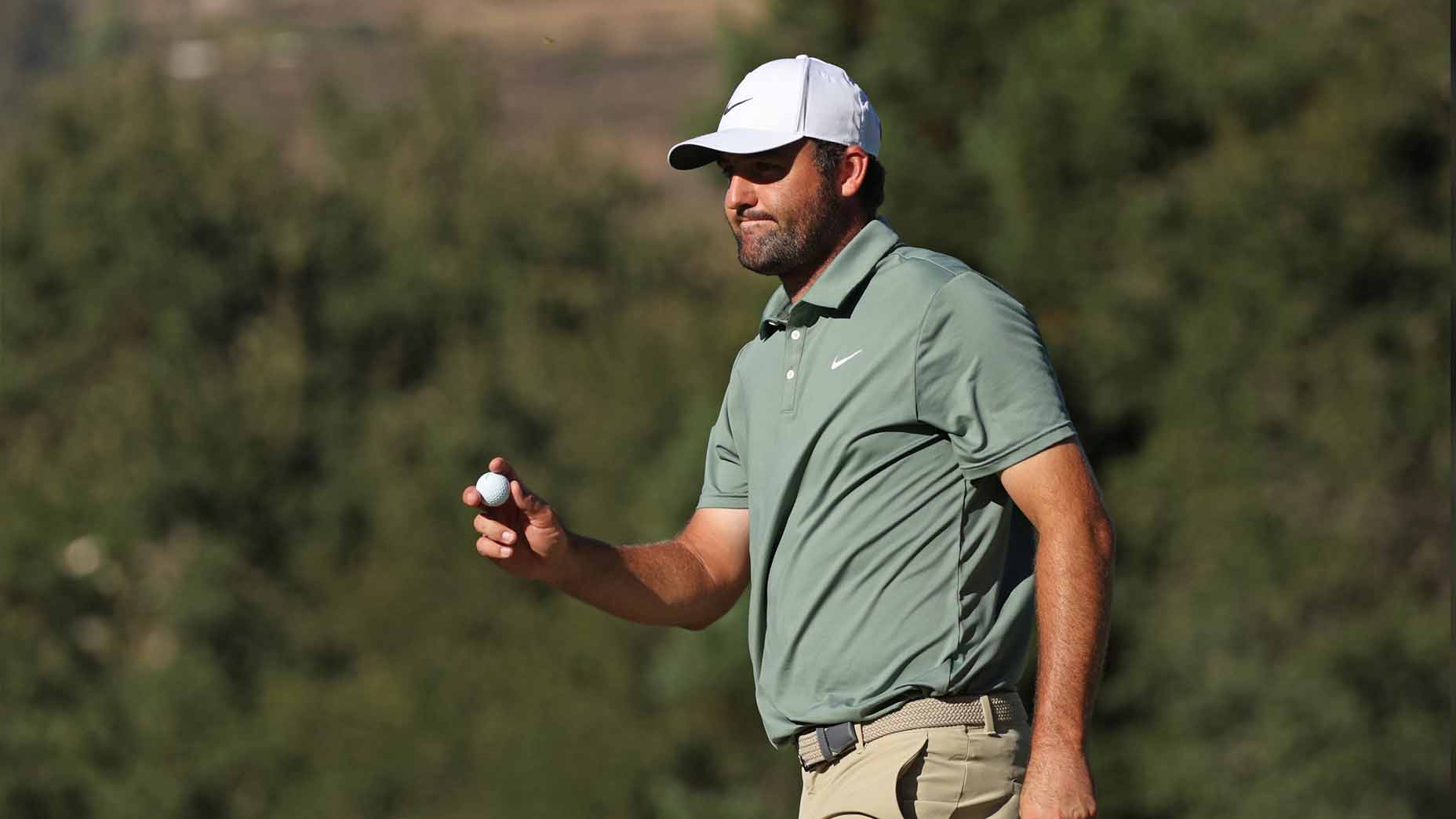 Scottie Scheffler acknowledges the crowd during the Procore Championship