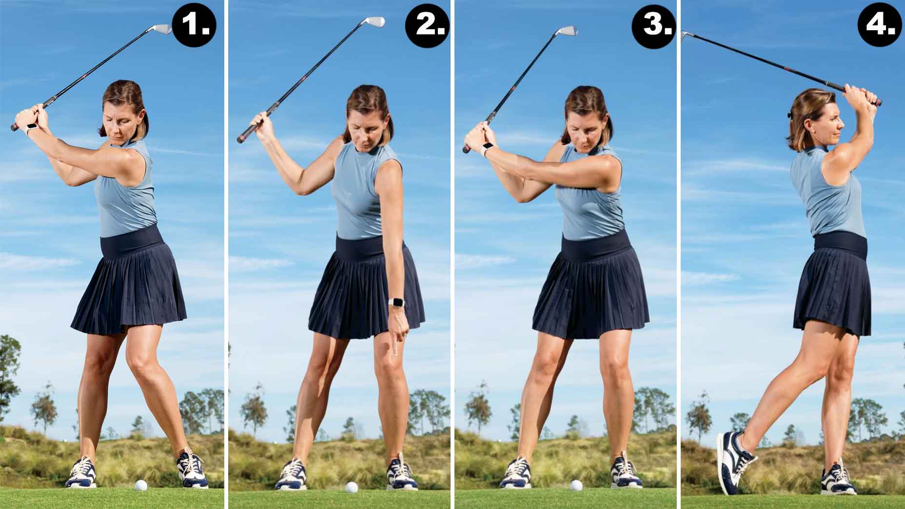 erika larkin demonstrates how to swing golf club